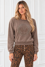 Felpa Gaudì taupe con logo e strass – frontale