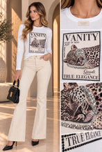 T-shirt bianca girocollo manica lunga Vanity animalier con cristalli