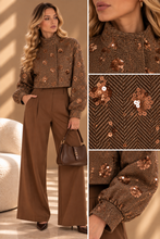Giacca Cropped Spigata con Paillettes