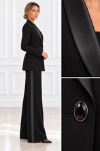 Blazer lungo nero con revers in raso