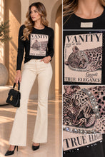 T-shirt nera girocollo manica lunga Vanity animalier con cristalli